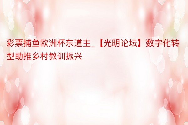 彩票捕鱼欧洲杯东道主_【光明论坛】数字化转型助推乡村教训振兴