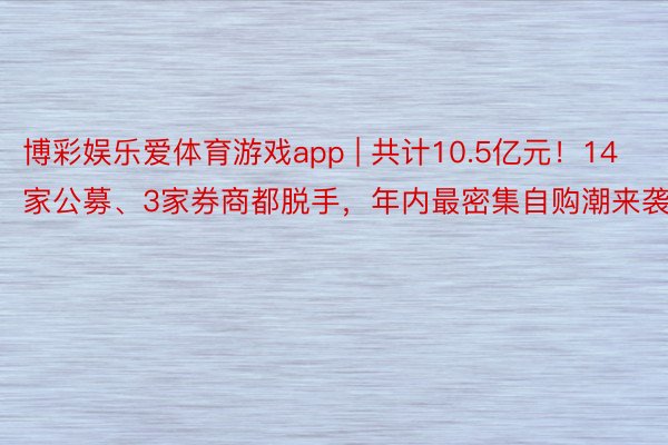 博彩娱乐爱体育游戏app | 共计10.5亿元！14家公募、3家券商都脱手，年内最密集自购潮来袭