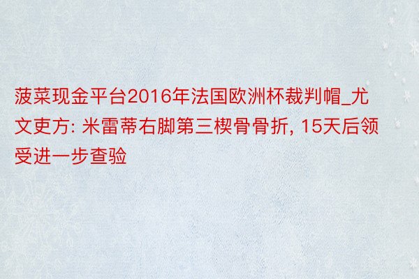 菠菜现金平台2016年法国欧洲杯裁判帽_尤文吏方: 米雷蒂右脚第三楔骨骨折, 15天后领受进一步查验