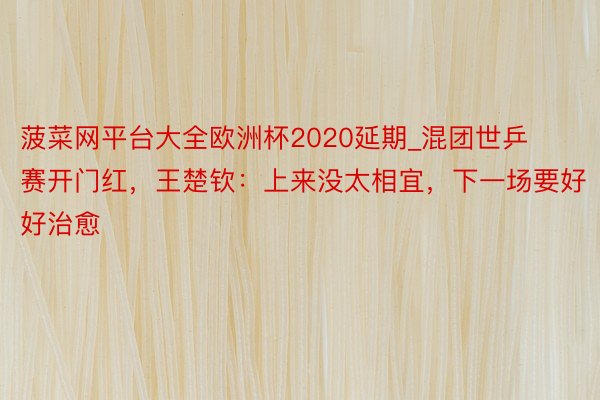 菠菜网平台大全欧洲杯2020延期_混团世乒赛开门红，王楚钦：上来没太相宜，下一场要好好治愈